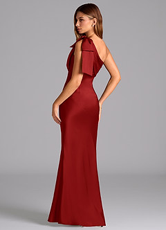 Azazie Yuanna Bridesmaid Dresses Pomegranate Mermaid One Shoulder Stretch Satin Dress image6