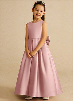 Azazie Cailee Robe Demoiselle D'honneur Fillette Robe Princesse en Mat Satiné Plissée Or Rose image4