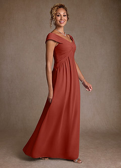 Azazie Myrtle Mother of the Bride Dresses Terracotta A-Line Pleated Chiffon Dress image3
