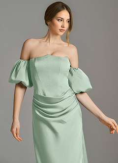 Azazie Kacey At-home Try On Dresses Agave Mermaid Off the Shoulder Stretch Satin Dress image2