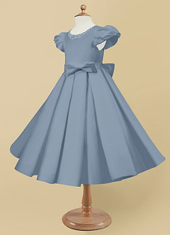 Azazie Jewel vestidos de niña de las flores Vestido de Azul Polvoriento de Satin Mate de Princesa con Plisado image6