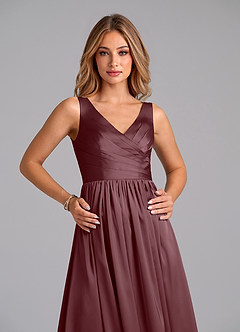 Azazie Keyla Bridesmaid Dresses Sangria A-Line Pleated Stretch Satin Dress image3