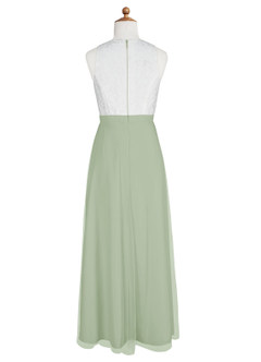 Azazie Albertine Junior Dusty Sage A-Line Lace Chiffon Dress image8