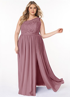 Azazie Demi Bridesmaid Dresses Vintage Mauve A-Line One Shoulder Chiffon Dress image9