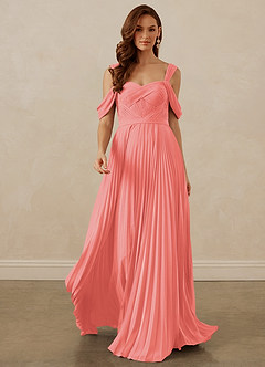 Christian Siriano Bridal for Azazie 1013 Bridesmaid Dresses Coral A-Line Off the Shoulder Chiffon Dress image9