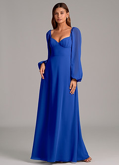 Azazie Annistyn 신부 들러리 드레스 A라인 긴팔 쉬폰 바닥 길이 드레스 image4