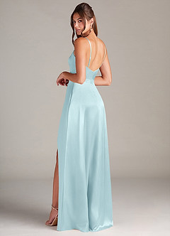 Azazie Sarella Robes de demoiselle d'honneur Robe Trapèze en Satin extensible Plissée Bleu Nuage image4