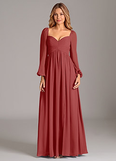 Azazie Bailee Bridesmaid Dresses Rust A-Line Long Sleeve Chiffon Dress image7