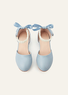 front Satin Bow Pearl Strap Girl's Block Heels for Little & Big Kids