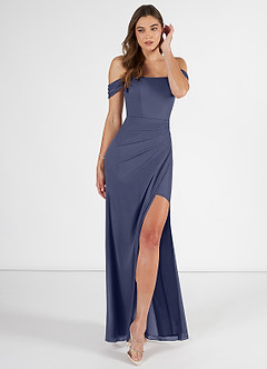 Azazie Kit Bridesmaid Dresses Stormy Mermaid Off the Shoulder Mesh Dress image1