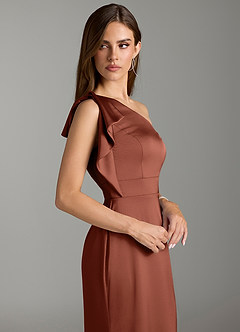 Azazie Rinna Bridesmaid Dresses Clay Mermaid Ruched Stretch Satin Dress image5