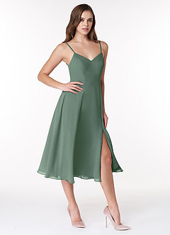 Azazie Clarissa Robes de demoiselle d'honneur Robe Trapèze en Mousseline de soie Col en V Eucalyptus image3