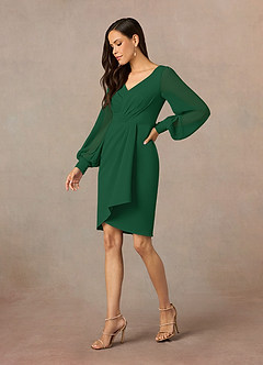 Azazie Karen Mother of the Bride Dresses Dark Green Sheath Pleated Stretch Crepe Dress image2