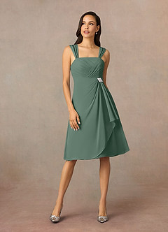 Azazie Olivia Mother of the Bride Dresses Eucalyptus A-Line Square Neckline Pleated Chiffon Dress image3
