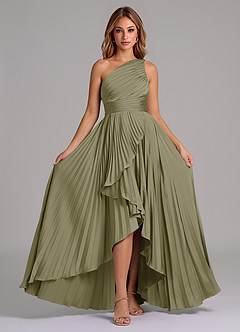 Azazie Lyrica Vestidos de damas de honor Vestido de Pistacho de Satén Elástico de Corte en A con Hombro unilateral image6