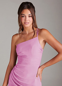 Azazie Eren Jurken voor bruidsmeisjes Jurk van Chiffon met Kolom One-Shoulder Snoep Roze image6