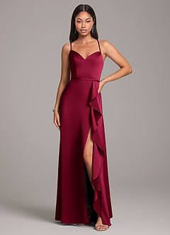 Azazie Naeem Robes de demoiselle d'honneur Robe Trapèze en Satin extensible Bourgogne image4