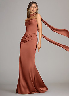 Azazie Sorrel Bridesmaid Dresses Clay Mermaid Strapless Stretch Satin Convertible Dress image4