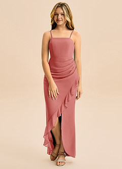 Azazie Buzzy Junior Robe Fourreau en Mousseline de soie Plissée Antique Rose image4