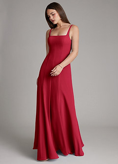 Azazie Nyla Bridesmaid Dresses Scarlet A-Line Square Neckline Chiffon Dress image6