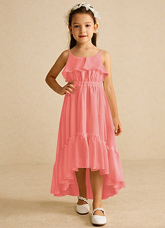 Azazie Karmen Robe Demoiselle D'honneur Fillette Robe Trapèze en Mousseline de soie Rayé Corail image5