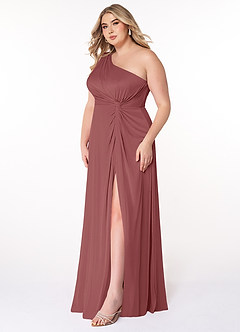 Azazie Brooke Bridesmaid Dresses Amethyst A-Line One Shoulder Mesh Dress image8