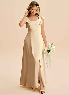 Azazie Bondi Junior Vestido de Champán de Satén Elástico de Corte en A con Corte Lateral image3