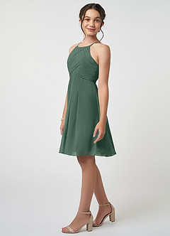 Azazie Ginny Junior Sea Moss A-Line Pleated Chiffon Dress image3