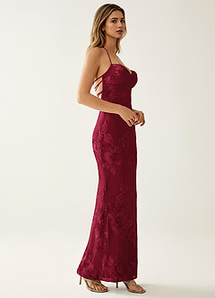 Nasasiya Burgundy Stretch Lace Opne Back Party Dress image4