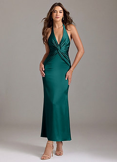 Azazie Valerie Bridesmaid Dresses Peacock Mermaid Pleated Stretch Satin Dress image1