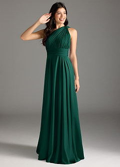 Azazie Charlize Bridesmaid Dresses Emerald A-Line One Shoulder Stretch Satin Dress image1