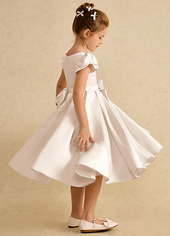 Azazie Pearl Flower Girl Dresses White Alabaster Ball-Gown Pleated Matte Satin Dress image3