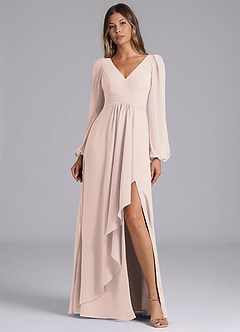 Azazie Omari Bridesmaid Dresses Rose Petal A-Line Long Sleeve Chiffon Dress image1