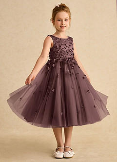 Azazie Lana Flower Girl Dresses Espresso A-Line Sleeveless Matte Satin Dress image5