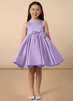 Azazie Bo Peep Flower Girl Dresses Lilac A-Line Bow Matte Satin Dress image1