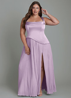 Azazie Stephanie Vestidos de damas de honor Vestido Lila Esmerilada de Satén Elástico de Línea A con Plisado image7