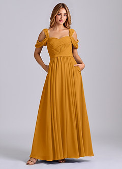 Azazie Koa Final Sale Butterscotch A-Line Off the Shoulder Chiffon Dress image1