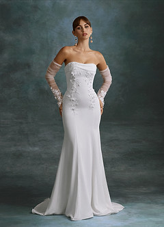 Azazie Katniss Robes de mariée Robe Sirène en Crêpe Dos Satin Bustier Diamant Blanc Champagne image1