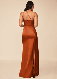 Azazie Maron Bridesmaid Dresses Burnt Orange A-Line One Shoulder Stretch Satin Dress image3