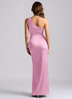 Azazie Akilah Bridesmaid Dresses Candy Pink Mermaid One Shoulder Stretch Satin Dress image3