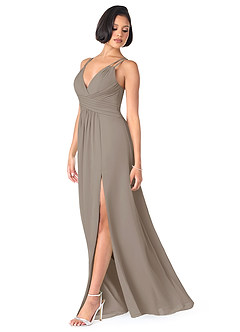 Azazie Farren Bridesmaid Dresses Taupe A-Line Pleated Chiffon Convertible Dress image3