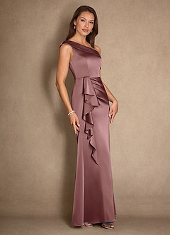 Azazie Hamptons Mother of the Bride Dresses Vintage Mauve A-Line Pleated Stretch Satin Dress image3