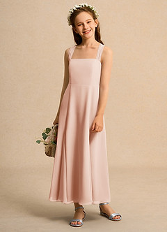 Azazie Tater Junior Formal Jurken voor bloemenmeisjes A-Lijn Jurk van Chiffon Geplooid Engelse Roos image1