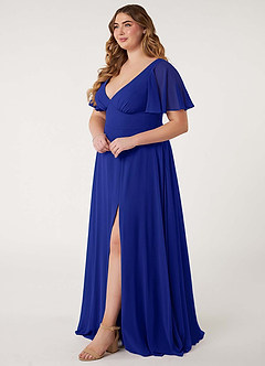 Azazie Kimber Bridesmaid Dresses Royal Blue A-Line Flounce Sleeve Chiffon Dress image11