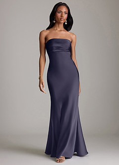 Azazie Saylor Vestidos de damas de honor Vestido de Tormenta de Satén Elástico de Corte Sirena con Sin tirantes image2