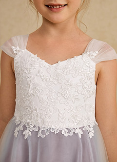 Azazie Momo Flower Girl Dresses Ivory Dusty Rose A-Line Lace Dress image6