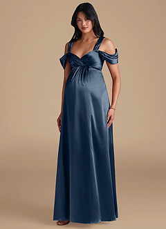 Azazie Rhea Abiti da damigella d'onore premaman Abito A-Line Plissettato Raso Metallizzato Floor-Length image1