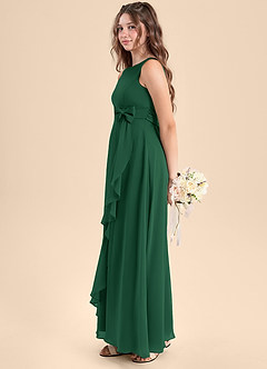 Azazie Lilenne Junior Vestido de Verde Oscuro de Gasa de Corte En A con Lazo image4