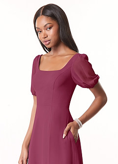Azazie Alani Brautjungfernkleider A-Linie Quadratischer Ausschnitt Chiffon Kleid Maulbeerrot image4