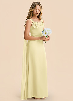 Azazie Chelsea Junior Lemon Sorbet Sheath Pleated Stretch Satin Dress image6